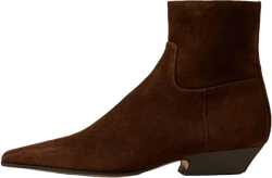 miss left Women's Square Closed Toe Low Chunky Heel Ankle Booties Chic Zip Up Flat Short Boot Trendy Office Formal Shoes Size 4-16 US 4 Dark Brown Suede