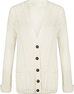 OgLuxe Women's Ladies Long Sleeve Pocket Cable Knit Chunky Cardigan Size 6-24 4-6 Cream