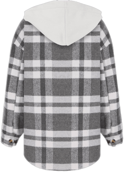 Casual Women's Plaid Coat Flannel Shacket Jacket Fashion Long Sleeve Button Down Plaid Jackets with Hooded Black X-Large