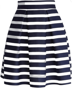 CHICWISH Women's Adorable Navy and White Stripe Pleated A-Line Midi Prom Party Skirt