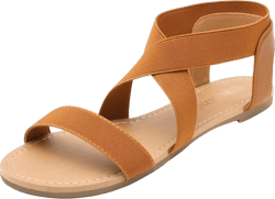 DREAM PAIRS Women's Elastic Ankle Strap Flat Sandals Summer Dressy Shoes Cute Strappy Gladiator Sandals 6 Tan