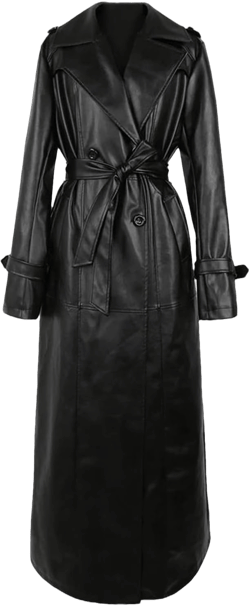 Women's Long Waterproof Black Soft PU Leather Trench Coat Lace-Up Floor-Length Luxury Coat XX-Large Black