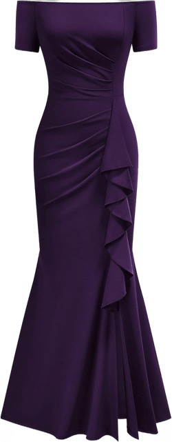 AISIZE Women's Elegant Off Shoulder Ruffle Formal Evening Long Dress Large Purple