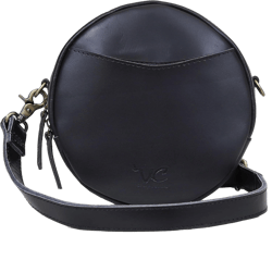 Leather Crossbody Bags for Women Trendy Circle Cross Body Shoulder Bag Designer Round Purses (Black)