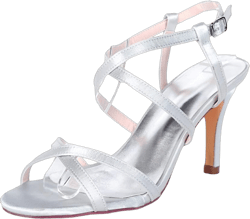 Womens Ankle Strap Wedding Heels For Bride Party Dress Shoes Work Party 8.5CM 5.5 Silver