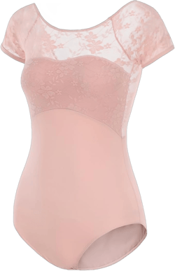 Women's Basic Short Sleeve Leotard forBallet Dance Gymnastics Pink/Lace Medium