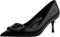 JOEupin Women Pointed Toe Pumps Mid-Heel Pumps Formal Wedding Bridal Classic Stiletto Heel 6 Black/Kitten Heel