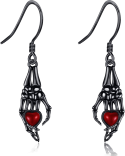 ONEFINITY Skull Earrings Sterling Silver Skeleton Hand Dangle Drop Earrings Gothic Skull Halloween Jewelry Gifts for Women