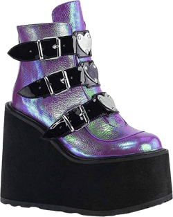 HINDOLA Holographic Platform Fashion Multicolor Wedge Ankle Booties Women Round Toe Lace up Zip High Heel Combat Boots 6.5 Purple