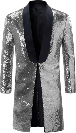 Women Bling Sequins Tuxedo Jacket Coat Wedding Party Stage Show Suits STJK030 X-Large Silver