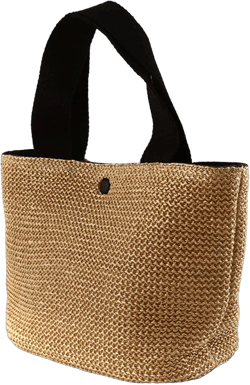 1 Piece Summer Beach Rattan Bag Handwoven Shoulder Bags with Wide Shoulder Strap Women Straw Woven Tote (Black Handle)