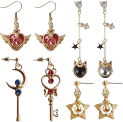 4Pcs Anime Earrings Guardian Star Moon Cat Heart Shaped Dangle Earrings Cosplay Accessories for Women