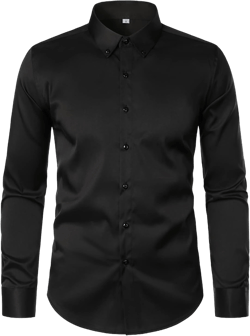 HOOD CREW Men’s Long Sleeve Button Down Shirt Slim Fit Casual Solid Dress Shirts XX-Large Black