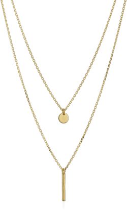 Vanbelle 18K Gold Plated Jewelry - Bar & Circle Pendant Necklace - Double Layered Chain - Handcrafted Beautifully Deisgned for Women- 16" Long + 2" Extender