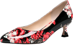 ROSERWISH Womens Wedding Stylish Fashion Round Toe Patent Slip On Kitten Low Heel Pumps Shoes 2 Inch 8 Red Flower