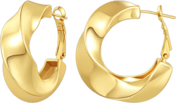 KissYan Gold Chunky Hoop Earrings for Women, 14K Gold Plated Statement Thick Hollow Twist Tube Huggie Hoops Earrings Sterling Silver Post Hypoallergenic Fashion Jewelry Gifts with Package Box