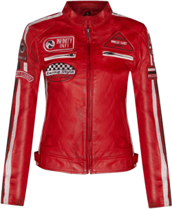 Womens Leather Biker Casual Racing Moto Badges Jacket Large Red