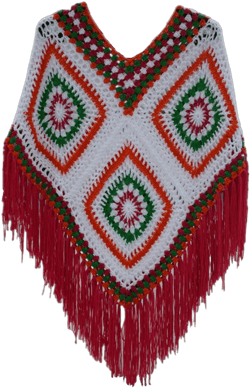 Crochet Fringed Poncho Cape Shawls Wraps Granny Square Womens Coat Sweater Small Multicolored