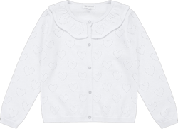 Girls' Cardigan Long Sleeve Shrug Sweater for Kids Cotton Cropped Uniform Knit Outerwear Lucky Clover and Heart 11-12 Years White-heart Lace Collar