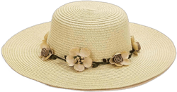 Verdusa Women's Scalloped Wide Brim Straw Sun Hats Boho Beaded Beach Hat One Size Khaki