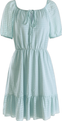 Anna-Kaci Women's Tie Neck Gingham Print Dress- X Large,Light Blue