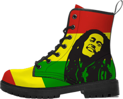 Rasta Combat Boots Mens Womens Lace Up Winter Leather Boots Ankle Bootie Shoes Gifts for Her,Him 8 Women/6.5 Men Black,red,yellow,green
