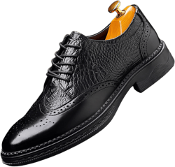 Men's Genuine Leather Lace-Up Brogue Oxford Shoes,Slip-On Casual Business Office Formal Shoes,Wedding Groomsmen Suit Shoes 10 Black