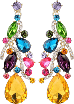 BriLove Women's Bohemian Boho Crystal Multi Teardrop Filigree Cluster Chandelier Dangle Earrings 03-Multicolor Gold-Tone