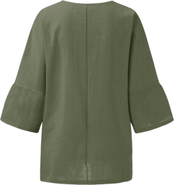 Womens Cotton Linen Shirt 3/4 Length Sleeve Tops Crew Neck Loose Fit T Shirts Summer Casual Solid Color Blouses 21#_army Green 3/4 Sleeve Tunic Tops for Women Large