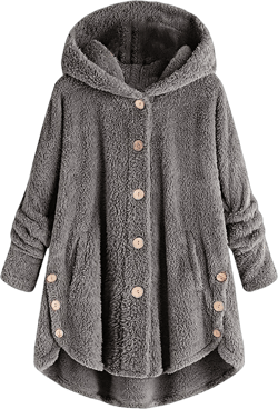 CLESALE Women Plus Size Coat Winter Coat for Women 2023 Button up Plush Tops Long Sleeve Loose Hooded Split Active Fit Cardigan Wool Coat Winter Jacket（Dark Gray,M）