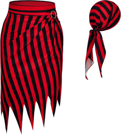 Zando Pirate Costume Women Pirate Skirt Dress Pirate Head Scarf Bandana Renaissance Pirate Accessories Halloween Cosplay One Size Red and Black Stripes