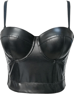 VEENDEO Women's Straps PU Leather Bustier Crop Top Push Up Corset Top Bra For Club Party Racer Sports X-Small Black