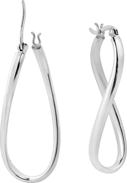 Sleek Modern Twist Bent Oval V-Lock .925 Sterling Silver Hoop Earrings | Hoop Earring Set for Women | Continuous Endless Hoop