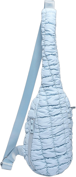 Micmores Puffer Bag Quilted Crossbody Bags for Women Nylon Sling Bag Puffy Fanny Pack for Running Traveling Hiking Workout Sports (Light Blue)