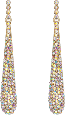 BriLove Wedding Bridal Elegant Crystal Beaded Teardrop Long Dangle Earrings for Women Iridescent AB Gold-Tone