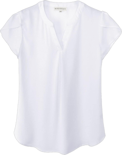 MAKARTHY Women's 3/4 Sleeve Work Blouses Ruffle Dressy Top V Neck Casual Chiffon Tunic Blouses Flowy Business Shirts XX-Large Cap White