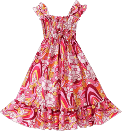 Big Girl Slip Ethnic Cotton Silk Floral Dress Kids Girls Star European Summer Beach Flowers Print Dress Dress up Heels Red 9-10 Years