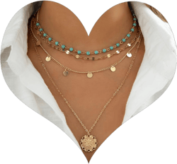 CJIAYUJEW Gold Layered Turquoise Necklace for Women Dainty Layering Choker Necklace Multi Boho Turquoise Long Necklace Simple Multilayer Coin Pendant Necklace Set Circular disc gold