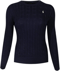 RALPH LAUREN Polo Womens Cable Knit Crew Neck Sweater Medium Navy