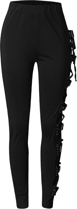 Olyvenn Punk Style Leg Pants Women's Plus Skinny Slim Fit Female Casual Outwear Women's Summer Floral Printed High Waist Side Cross Tie and Nail Straight Cropped Pants for 2022 Women Tops Black S