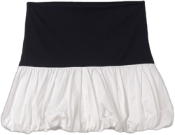 Women Ruffle Mini Bubble Skirt Y2k Elastic Waist Aline Pleated Skirt Puffy Vintage Balloon Skirt Streetwear Medium Patch White