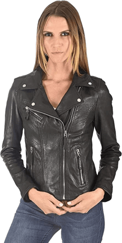 SkinOutfit Women Leather Jacket Genuine Lambskin Stylish Casual Slim fit Biker Motorcycle Coat Outerwear 03 XS Black
