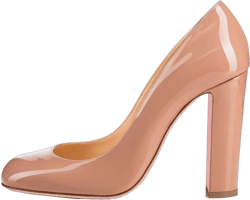 Fericzot Pumps Women Sexy Patent Leather Round Toe Block Heels Pumps Gorgeous Evening Party Wedding Shoes Plus Size 8.5 Nude