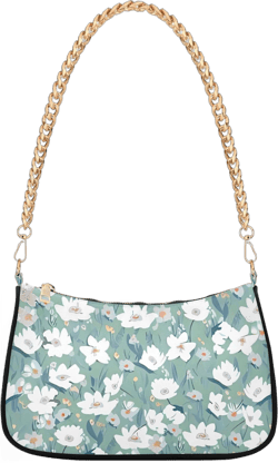 Cute Print Colorful Small Cute Purse Hobo Clutch Bag Women Vintage Handbags Chain Ladies Shoulder Bag Green Floral Gouache