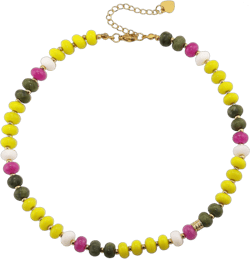 Colorful Beaded Necklaces for Women Natural Stone Gemstone Necklace Handmade Rainbow Charm Necklace Pearl Bead Choker Necklace Boho Summer Beach Necklace Y2K Jewelry Yellow Green Pink