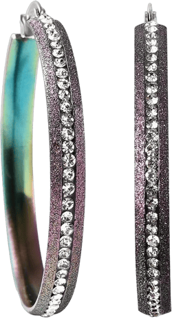 Shop LC Crystal Pave Hoop Earrings - Ion Plated Stainless Steel Hoop Earrings for Women - Crystals in Black, Rainbow Shimmer & Textured Steel Bezel HoopsJewelry Birthday Gifts for Women