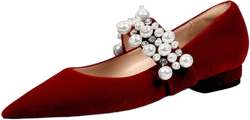 XYD Women's Pointed Toe Velvet Flats Pearl Strap Beaded Mary Janes Stylish Retro Party Dress Shoes 10 Red