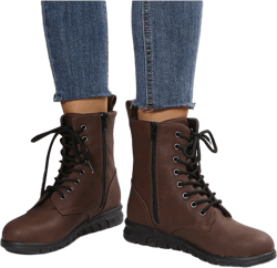 SIMANLAN Women Ankle Boots Winter Non Slip Lace Up Leather Shoes Work Short Booties for Ladies Dark Brown 5