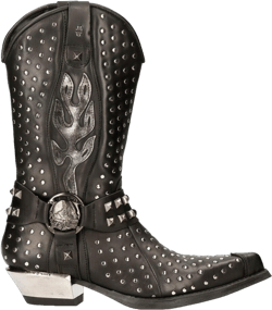 New Rock M-7928-S1 Men's WESTERN COWBOY BOOTS Black Leather Heavy Biker SILVER STUDS 13 Black