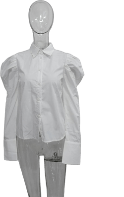 DEAT Fashion Women's Shirt Long Puff Sleeves Lapel Single Breasted White Cotton Straight Blouse Autumn 2024 New Tide 7AB1171